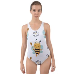 Art Bee Pattern Design Wallpaper Background Cut-out Back One Piece Swimsuit by Vaneshop