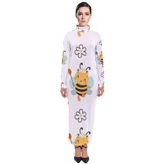 Art Bee Pattern Design Wallpaper Background Turtleneck Maxi Dress