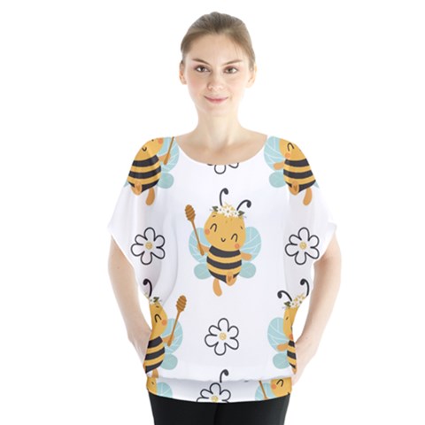 Art Bee Pattern Design Wallpaper Background Batwing Chiffon Blouse by Vaneshop