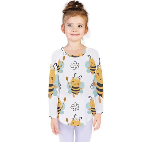 Art Bee Pattern Design Wallpaper Background Kids  Long Sleeve T-shirt by Vaneshop