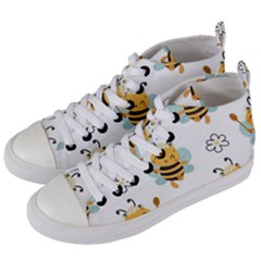 Art Bee Pattern Design Wallpaper Background Women s Mid-top Canvas Sneakers by Vaneshop