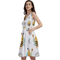 Art Bee Pattern Design Wallpaper Background Sleeveless V-neck Skater Dress With Pockets