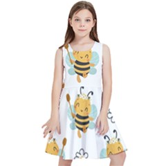 Art Bee Pattern Design Wallpaper Background Kids  Skater Dress