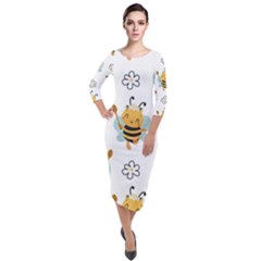 Art Bee Pattern Design Wallpaper Background Quarter Sleeve Midi Velour Bodycon Dress by Vaneshop