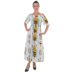 Art Bee Pattern Design Wallpaper Background Shoulder Straps Boho Maxi Dress  by Vaneshop