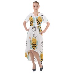 Art Bee Pattern Design Wallpaper Background Front Wrap High Low Dress by Vaneshop