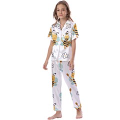 Art Bee Pattern Design Wallpaper Background Kids  Satin Short Sleeve Pajamas Set by Vaneshop