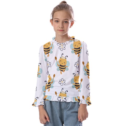 Art Bee Pattern Design Wallpaper Background Kids  Frill Detail T-shirt by Vaneshop