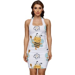 Art Bee Pattern Design Wallpaper Background Sleeveless Wide Square Neckline Ruched Bodycon Dress by Vaneshop