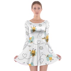 Bee Art Pattern Design Wallpaper Background Print Long Sleeve Skater Dress by Vaneshop