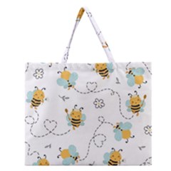 Bee Art Pattern Design Wallpaper Background Print Zipper Large Tote Bag by Vaneshop