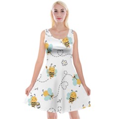 Bee Art Pattern Design Wallpaper Background Print Reversible Velvet Sleeveless Dress by Vaneshop