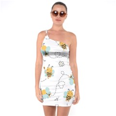 Bee Art Pattern Design Wallpaper Background Print One Shoulder Ring Trim Bodycon Dress by Vaneshop