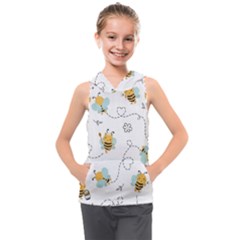 Bee Art Pattern Design Wallpaper Background Print Kids  Sleeveless Hoodie by Vaneshop