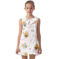 Bee Art Pattern Design Wallpaper Background Print Kids  Pilgrim Collar Ruffle Hem Dress by Vaneshop