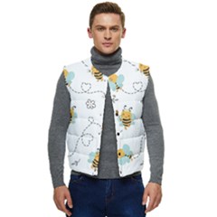 Bee Art Pattern Design Wallpaper Background Print Men s Button Up Puffer Vest	 by Vaneshop