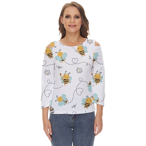 Bee Art Pattern Design Wallpaper Background Print Cut Out Wide Sleeve Top by Vaneshop