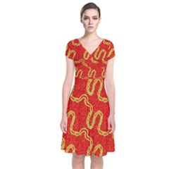 Background Ornamental Pattern Abstract Seamless Short Sleeve Front Wrap Dress