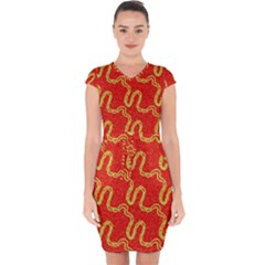 Background Ornamental Pattern Abstract Seamless Capsleeve Drawstring Dress 