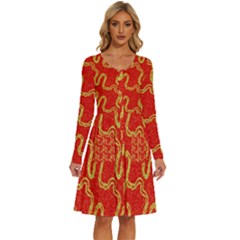 Background Ornamental Pattern Abstract Seamless Long Sleeve Dress With Pocket by Vaneshop