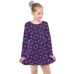 Geometric Pattern Retro Style Background Kids  Long Sleeve Dress by Vaneshop