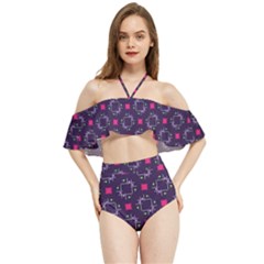 Geometric Pattern Retro Style Background Halter Flowy Bikini Set  by Vaneshop