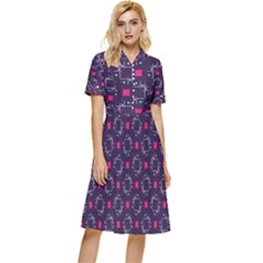 Geometric Pattern Retro Style Background Button Top Knee Length Dress