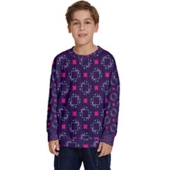 Geometric Pattern Retro Style Background Kids  Crewneck Sweatshirt