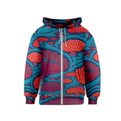 Vintage Ornate Mushroom Leafage Wallpaper Kids  Zipper Hoodie