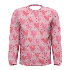 Valentine Romantic Love Watercolor Pink Pattern Texture Men s Long Sleeve T-shirt