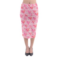 Valentine Romantic Love Watercolor Pink Pattern Texture Midi Pencil Skirt by Vaneshop