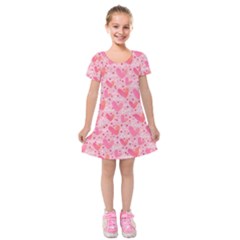 Valentine Romantic Love Watercolor Pink Pattern Texture Kids  Short Sleeve Velvet Dress