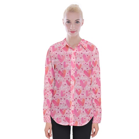 Valentine Romantic Love Watercolor Pink Pattern Texture Womens Long Sleeve Shirt by Vaneshop