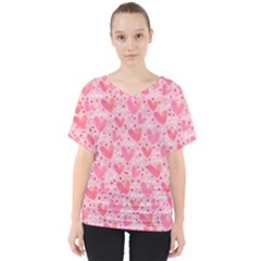 Valentine Romantic Love Watercolor Pink Pattern Texture V-neck Dolman Drape Top