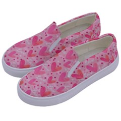 Valentine Romantic Love Watercolor Pink Pattern Texture Kids  Canvas Slip Ons by Vaneshop