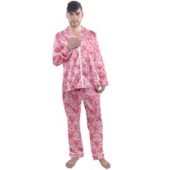 Valentine Romantic Love Watercolor Pink Pattern Texture Men s Long Sleeve Satin Pajamas Set