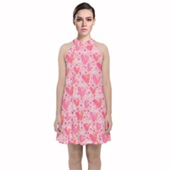 Valentine Romantic Love Watercolor Pink Pattern Texture Velvet Halter Neckline Dress 