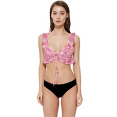 Valentine Romantic Love Watercolor Pink Pattern Texture Low Cut Ruffle Edge Bikini Top by Vaneshop