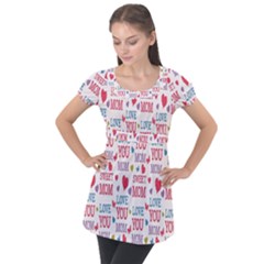 Love Mom Happy Mothers Day I Love Mom Graphic Puff Sleeve Tunic Top by Vaneshop