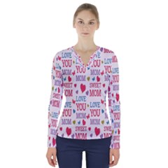 Love Mom Happy Mothers Day I Love Mom Graphic V-neck Long Sleeve Top by Vaneshop