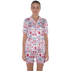 Love Mom Happy Mothers Day I Love Mom Graphic Satin Short Sleeve Pajamas Set by Vaneshop