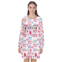 Love Mom Happy Mothers Day I Love Mom Graphic Long Sleeve Chiffon Shift Dress  by Vaneshop