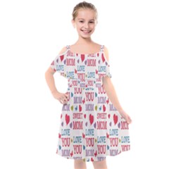 Love Mom Happy Mothers Day I Love Mom Graphic Kids  Cut Out Shoulders Chiffon Dress by Vaneshop