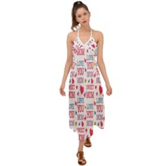 Love Mom Happy Mothers Day I Love Mom Graphic Halter Tie Back Dress  by Vaneshop