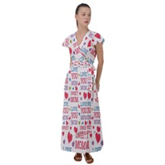 Love Mom Happy Mothers Day I Love Mom Graphic Flutter Sleeve Maxi Dress by Vaneshop