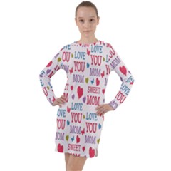 Love Mom Happy Mothers Day I Love Mom Graphic Long Sleeve Hoodie Dress