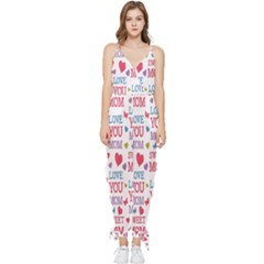 Love Mom Happy Mothers Day I Love Mom Graphic Sleeveless Tie Ankle Chiffon Jumpsuit by Vaneshop