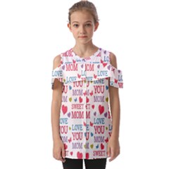 Love Mom Happy Mothers Day I Love Mom Graphic Fold Over Open Sleeve Top