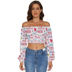 Love Mom Happy Mothers Day I Love Mom Graphic Long Sleeve Crinkled Weave Crop Top by Vaneshop