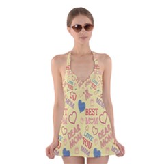 Love Mom Happy Mothers Day I Love Mom Graphic Pattern Halter Dress Swimsuit  by Vaneshop